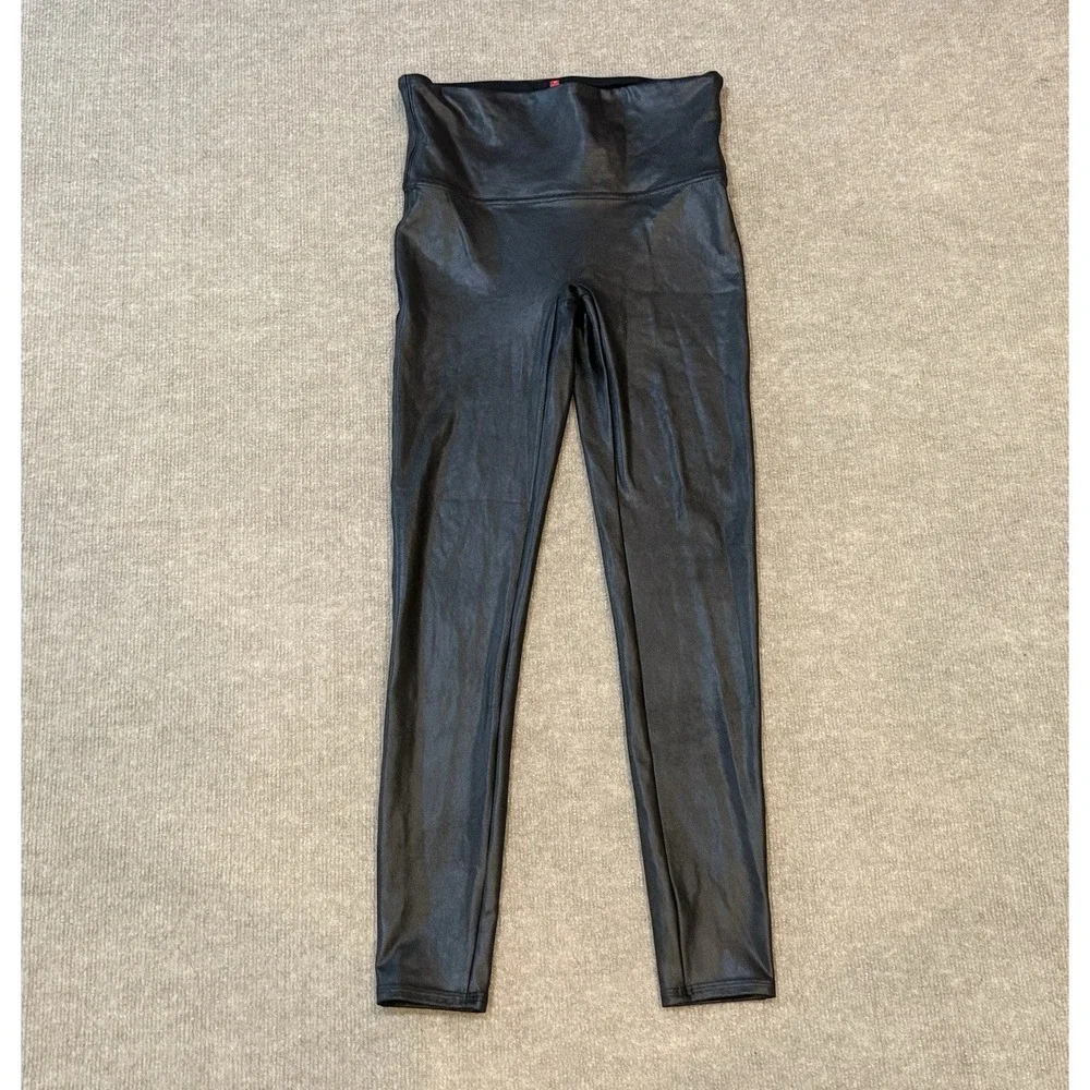 Spanx By Sara Blakely Leggings Womens Large Black Faux Leather Shaping Skinny